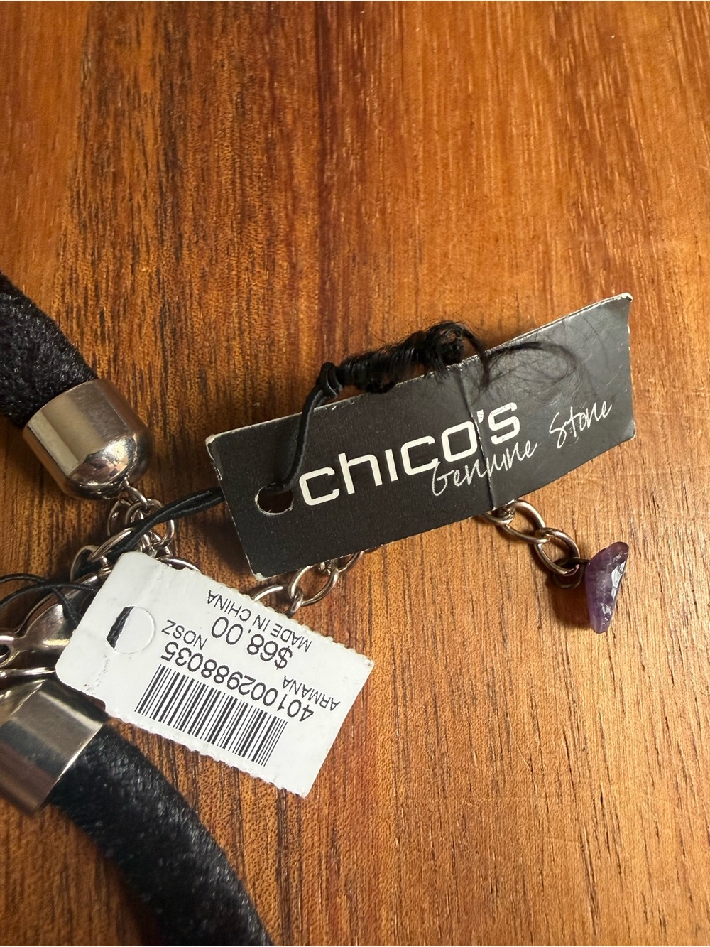 New Chico's Black Velvet Choker with Lavender Flower Gemstone Cluster Floral - Picture 6 of 9
